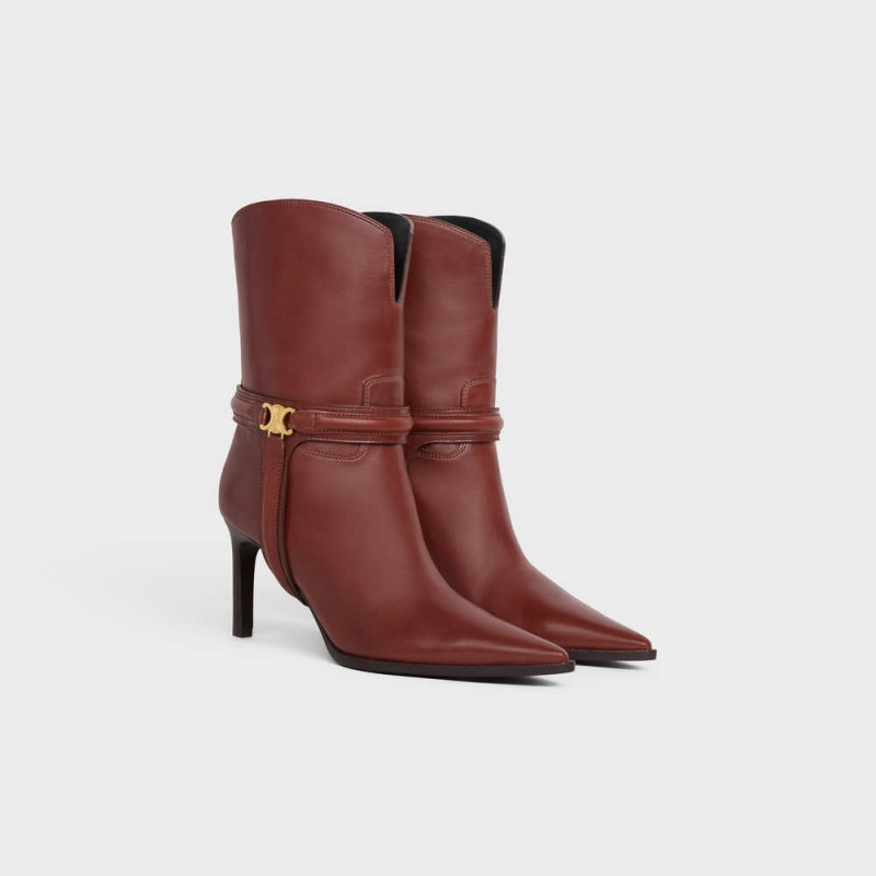 Cizmy Celine Verneuil Triomphe Harness Low In Calfskin Hnede | CL-592492