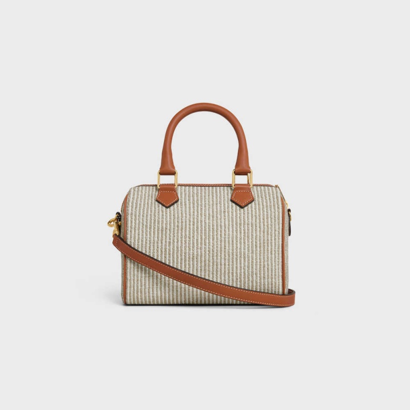 Cuir Triomphe Celine Small Boston In Pruhované Textilne And Calfskin Béžové | CL-593151