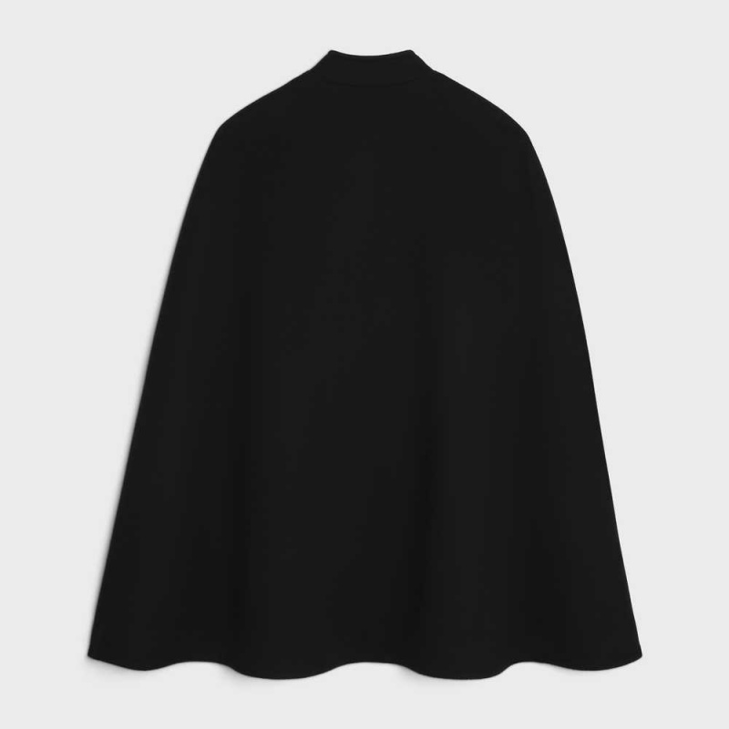 Kabáty Celine Officer Cape In Vlna And Cashmere Cloth Čierne | CL-592626