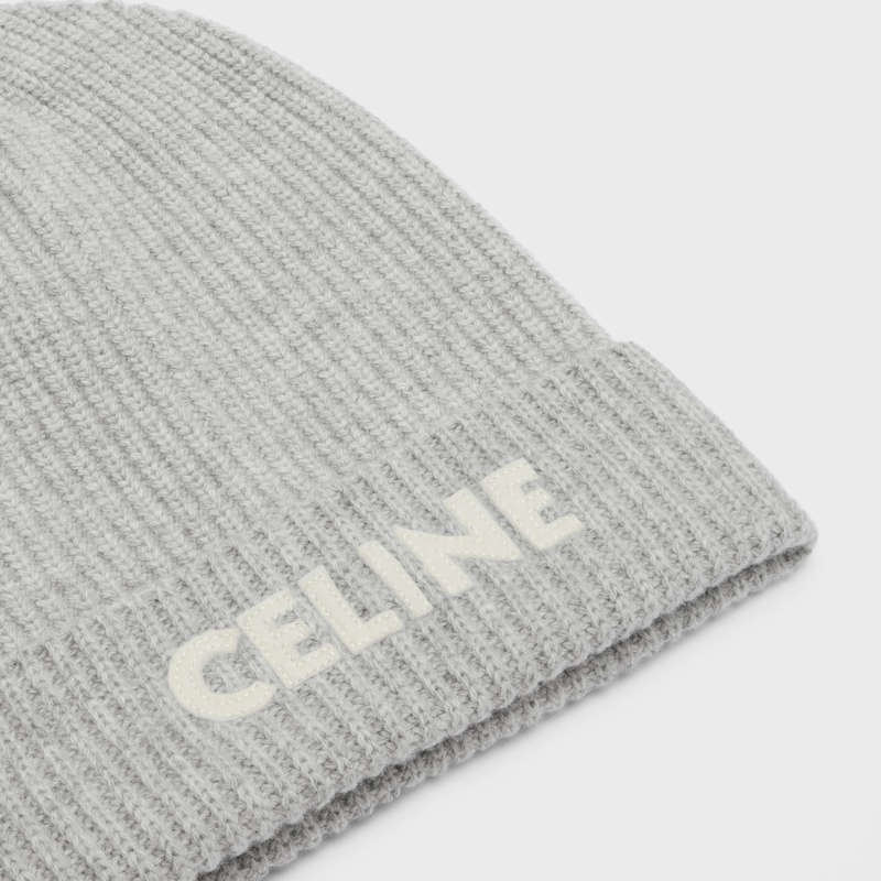 Klobuk Celine Embroidered Beanie In Rebrovaný Felted Vlna Svetlo Siva | CL-591717