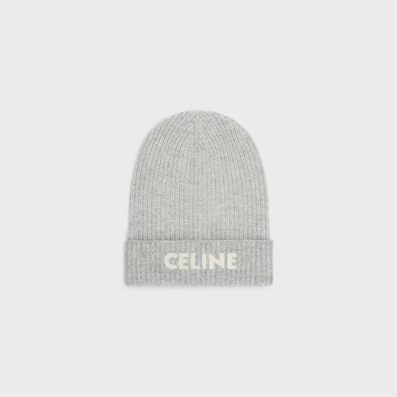 Klobuk Celine Embroidered Beanie In Rebrovaný Felted Vlna Svetlo Siva | CL-591717