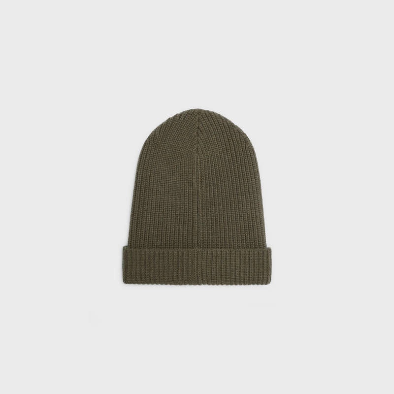 Klobuk Celine Embroidered Beanie In Rebrovaný Felted Vlna Hnedožltý | CL-591716