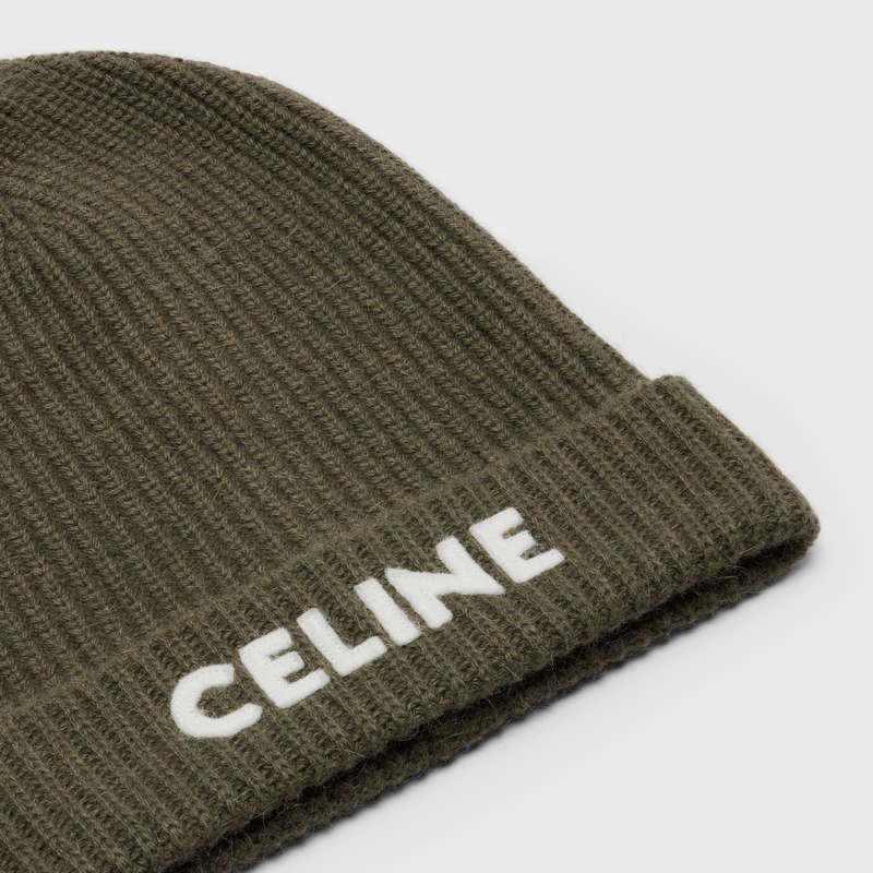 Klobuk Celine Embroidered Beanie In Rebrovaný Felted Vlna Hnedožltý | CL-591716