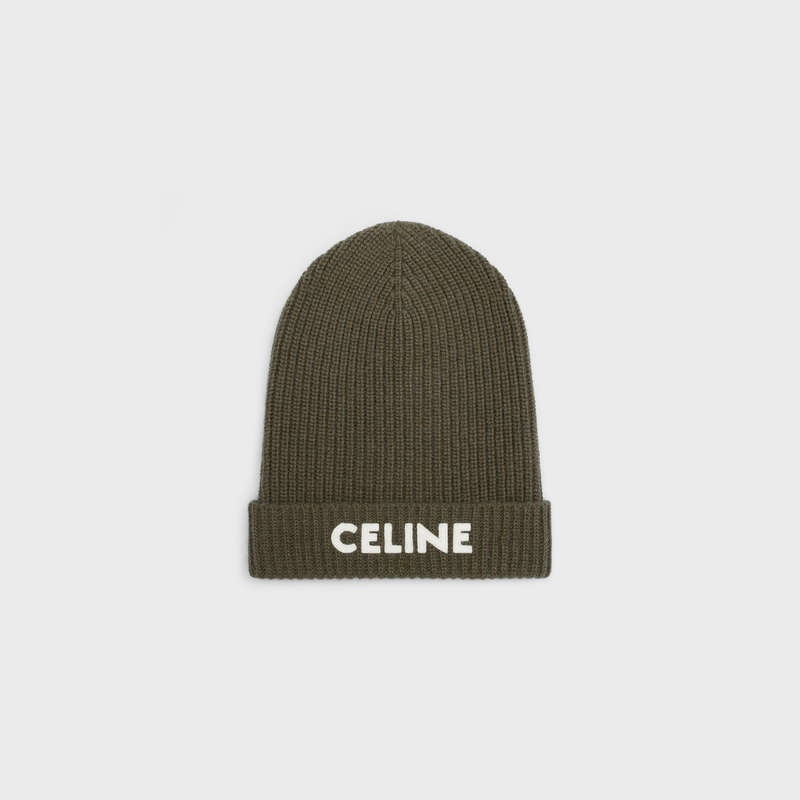 Klobuk Celine Embroidered Beanie In Rebrovaný Felted Vlna Hnedožltý | CL-591716