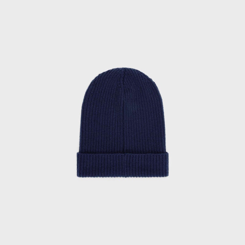 Klobuk Celine Embroidered Beanie In Rebrovaný Felted Vlna Námornícka Modrá | CL-591715