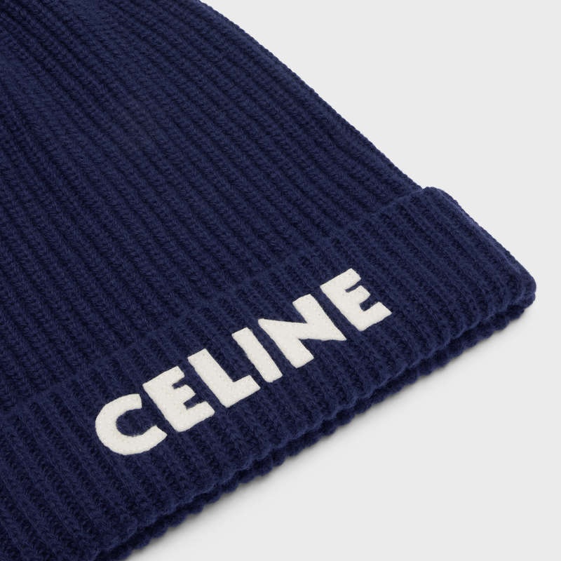 Klobuk Celine Embroidered Beanie In Rebrovaný Felted Vlna Námornícka Modrá | CL-591715