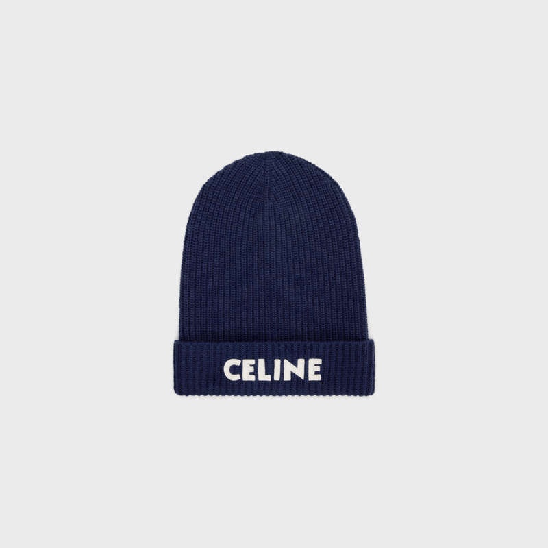 Klobuk Celine Embroidered Beanie In Rebrovaný Felted Vlna Námornícka Modrá | CL-591715