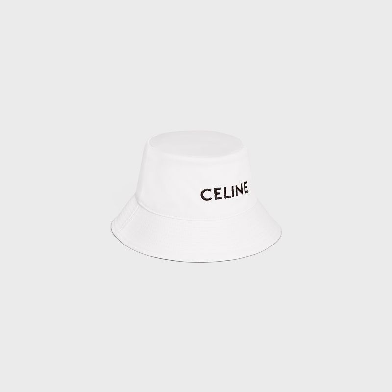 Klobuk Celine Embroidered Bucket In Bavlnene Gabardine Biele | CL-591712