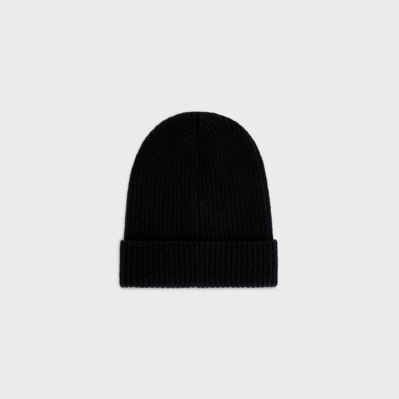 Klobuk Celine Initial Beanie In Rebrovaný Vlna Čierne | CL-591713