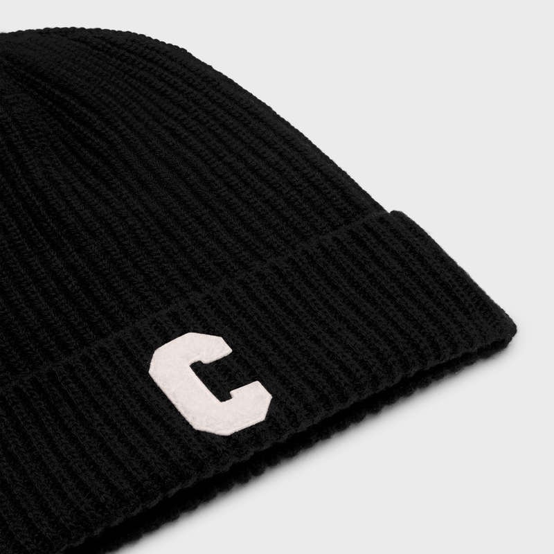 Klobuk Celine Initial Beanie In Rebrovaný Vlna Čierne | CL-591713