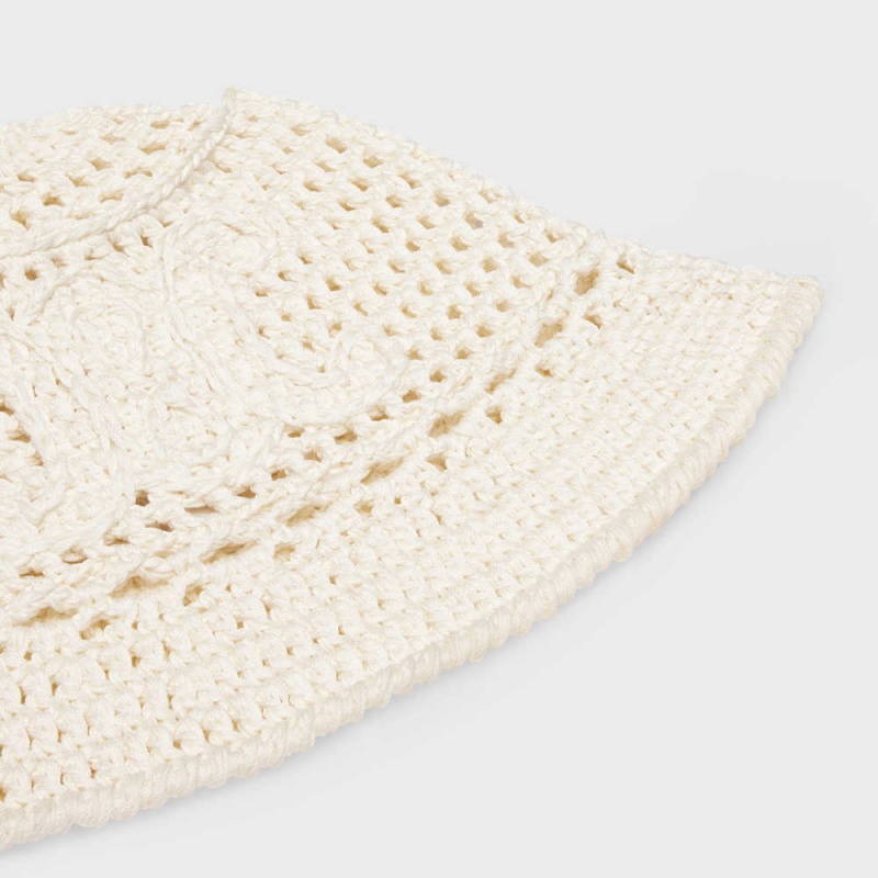 Klobuk Celine Triomphe Cloche Beanie In Crocheted Bavlnene Biele | CL-592349