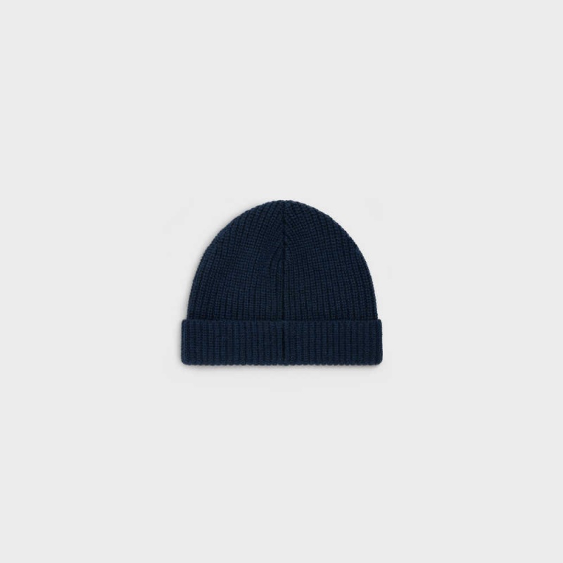 Klobuk Celine Triomphe Embroidered Beanie In Heritage Cashmere Námornícka Modrá | CL-592371