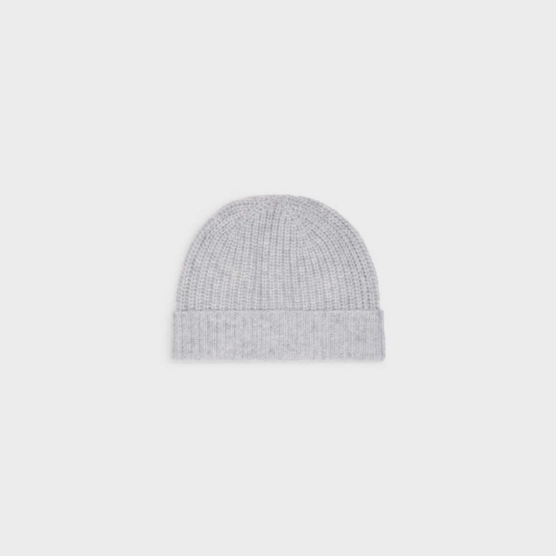 Klobuk Celine Triomphe Embroidered Beanie In Seamless Cashmere Svetlo Siva | CL-592370