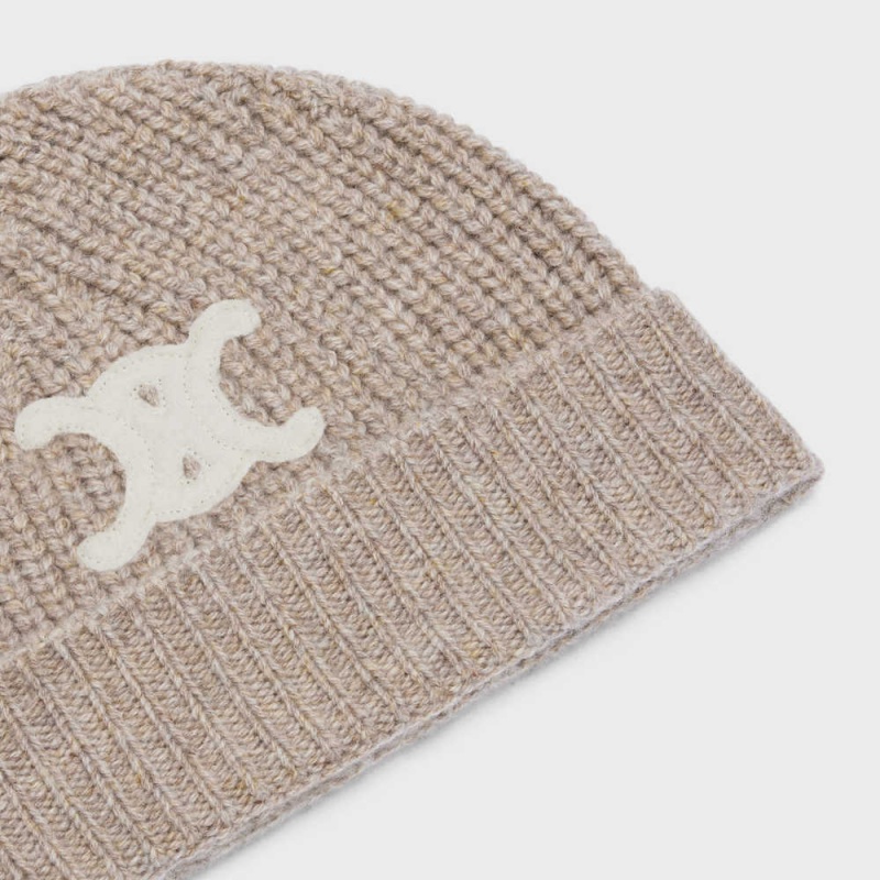 Klobuk Celine Triomphe Embroidered Beanie In Seamless Cashmere Hnede | CL-592369