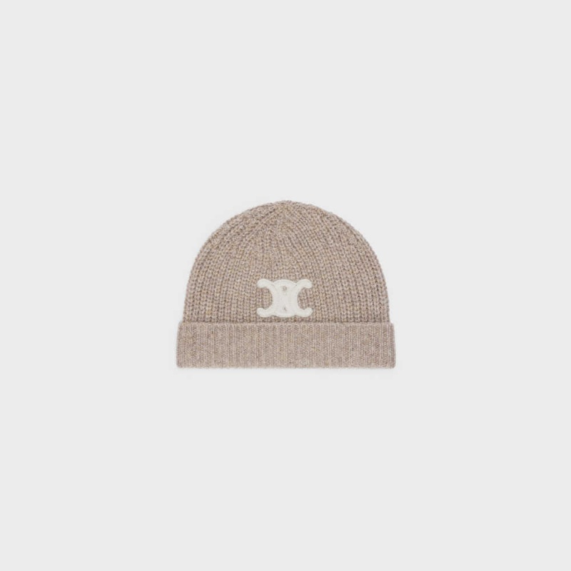 Klobuk Celine Triomphe Embroidered Beanie In Seamless Cashmere Hnede | CL-592369