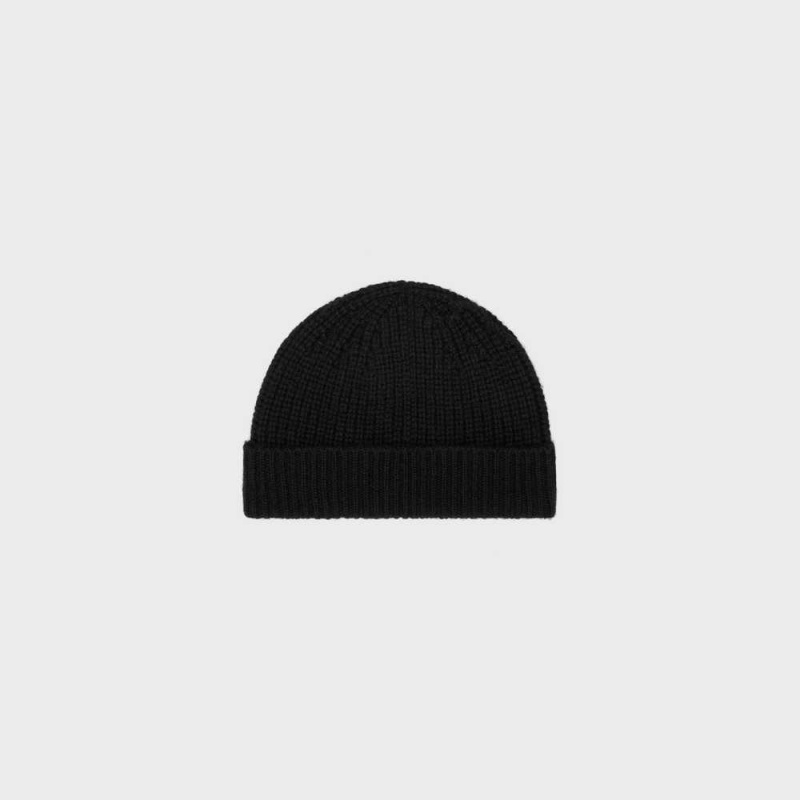 Klobuk Celine Triomphe Embroidered Beanie In Seamless Cashmere Čierne | CL-592368