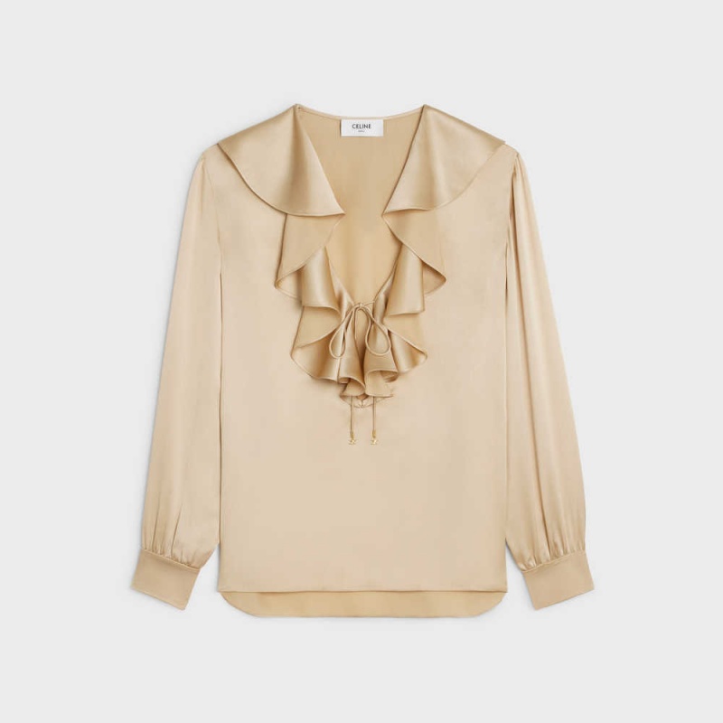 Kosele Celine Blouse With Jabot In Satin Crepe Marhule | CL-592815