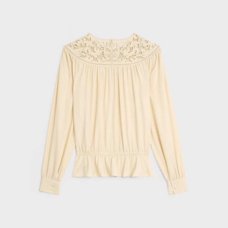 Kosele Celine Guipure Blouse In Silk Crepe And Acetate Svetlo Žlté | CL-592830