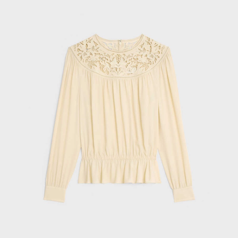 Kosele Celine Guipure Blouse In Silk Crepe And Acetate Svetlo Žlté | CL-592830