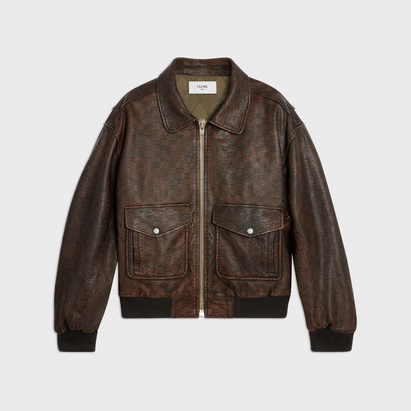 Leather Celine Aviator Blouson In Embossed Tmavo Hnede | CL-591928