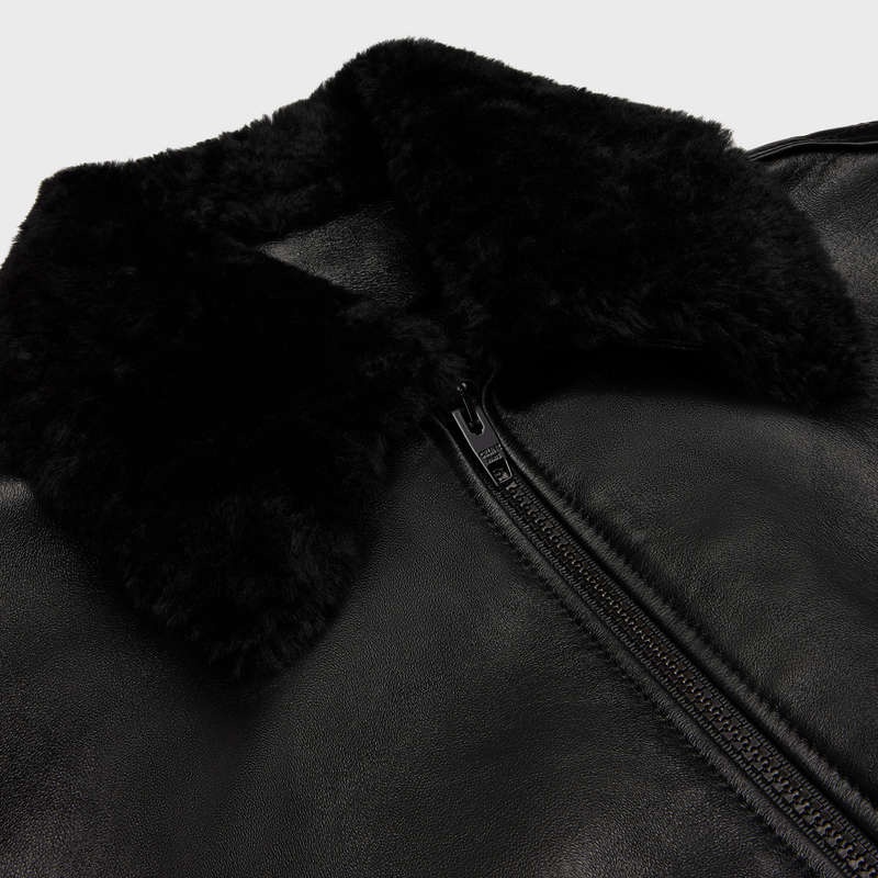 Leather Celine Aviator Shearling Blouson In Soft Čierne | CL-591927