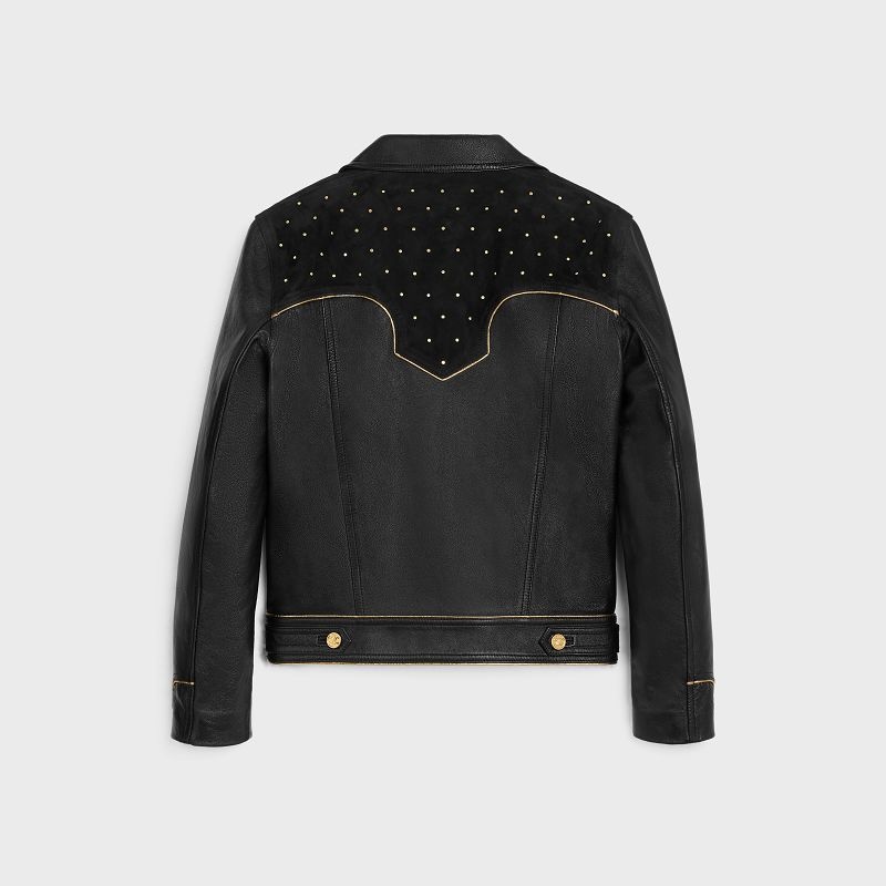 Leather Celine Western Blouson With Studs In Soft Čierne Zlate | CL-591921