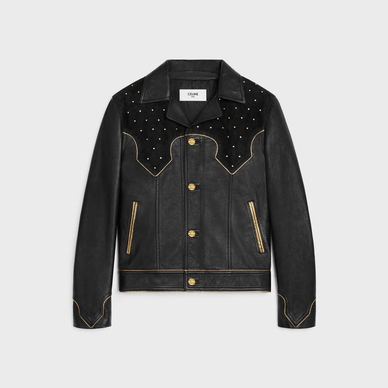 Leather Celine Western Blouson With Studs In Soft Čierne Zlate | CL-591921