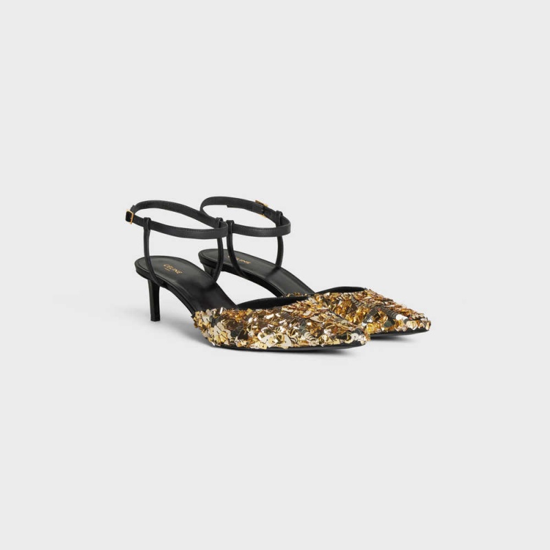 Lodicky Celine Kitten In Embroidered Calfskin & Calfskin Zlate Čierne | CL-592562