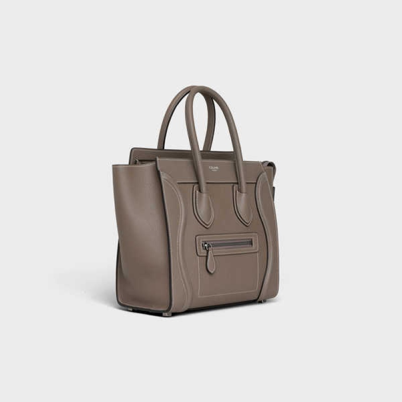 Luggage Celine Micro Handbag In Drummed Calfskin Hnede | CL-593053