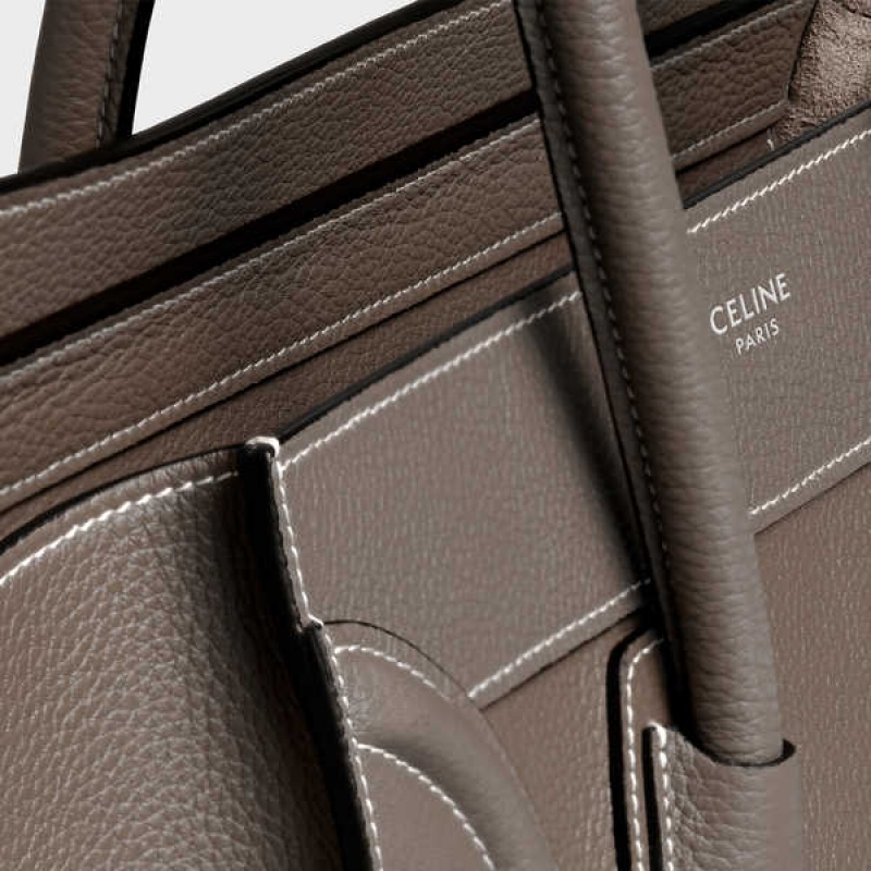 Luggage Celine Micro Handbag In Drummed Calfskin Hnede | CL-593053