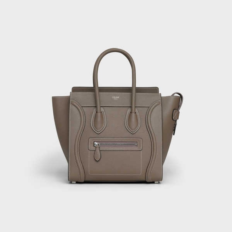 Luggage Celine Micro Handbag In Drummed Calfskin Hnede | CL-593053