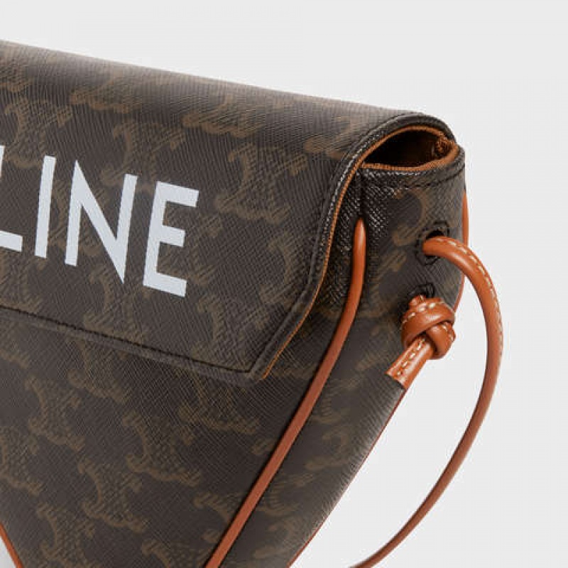 Messenger Taška Celine Triangle Bag In Triomphe Platene With Celine Print Hnede | CL-591858