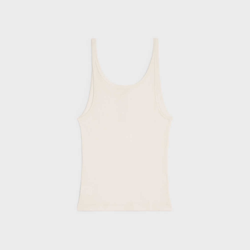 Mikiny Celine Buttoned Tank In Rebrovaný Silk Jersey Biele | CL-592797