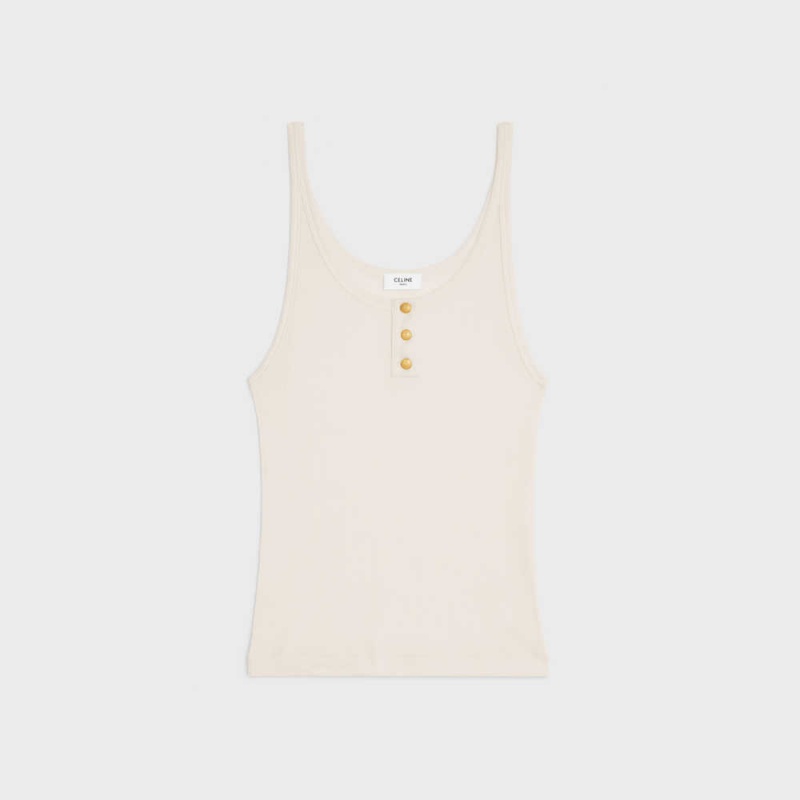 Mikiny Celine Buttoned Tank In Rebrovaný Silk Jersey Biele | CL-592797