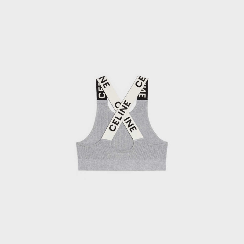 Mikiny Celine Crossback Sports Bra In Atletická Knit Siva Biele | CL-592810