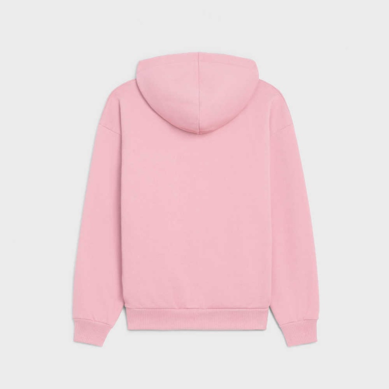 Mikiny Celine Loose Hoodie In Bavlnene Fleece Ruzove Biele | CL-592806