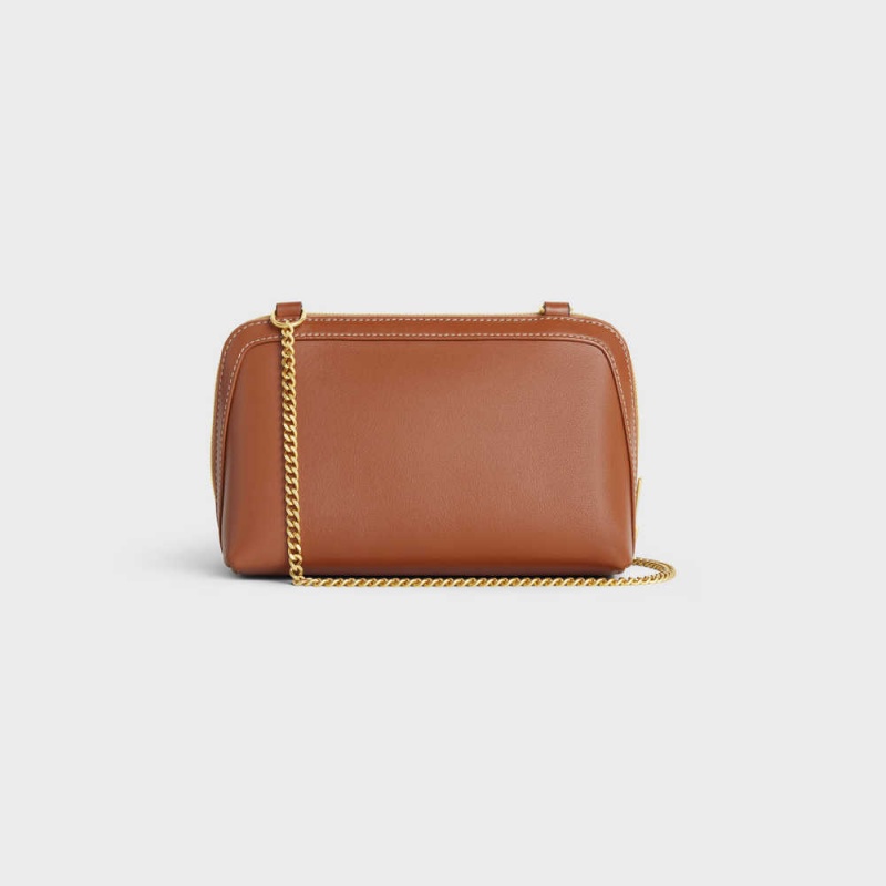 Mini Tašky Celine Clutch On Chain Cuir Triomphe In Smooth Calfskin Hnede | CL-593033