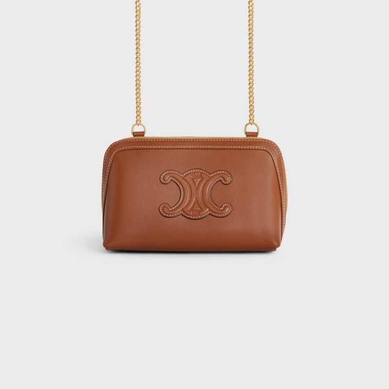 Mini Tašky Celine Clutch On Chain Cuir Triomphe In Smooth Calfskin Hnede | CL-593033