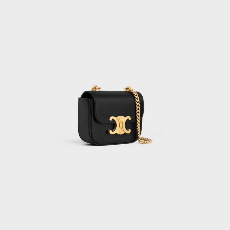 Mini Tašky Celine Triomphe On Chain In Shiny Calfskin Čierne | CL-593007