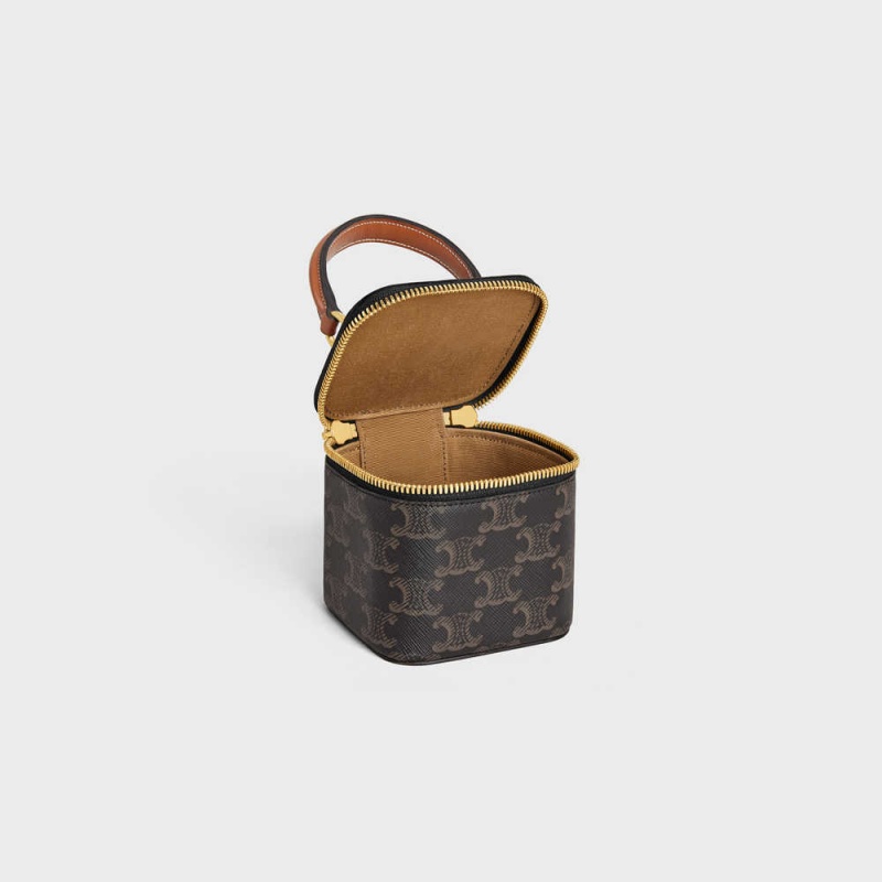 Mini Tašky Celine Vanity Case In Triomphe Platene And Calfskin Hnede | CL-593037