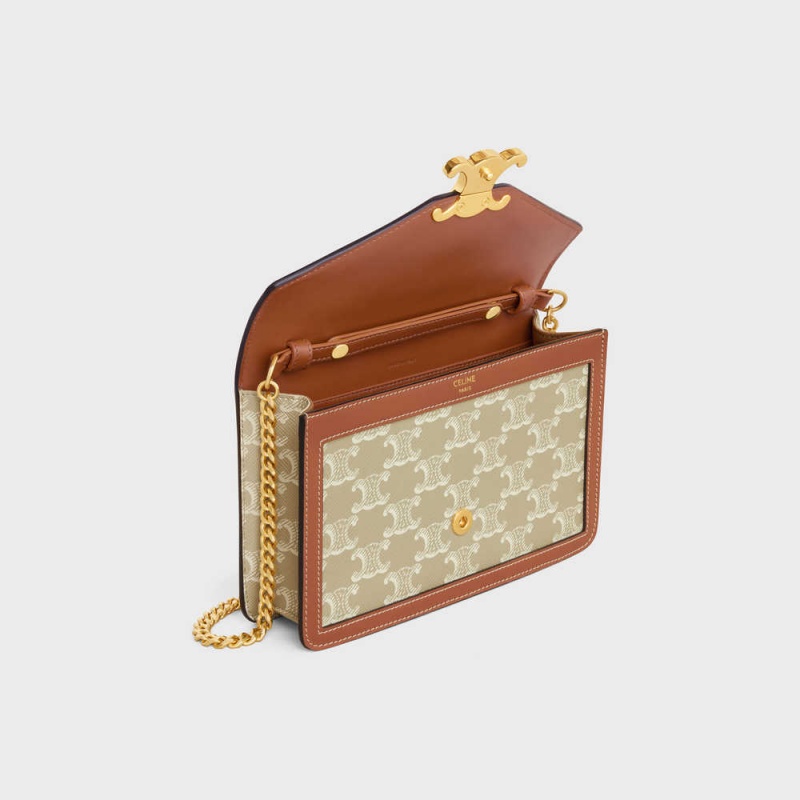 Mini Tašky Celine Wallet On Chain Triomphe In Triomphe Platene And Calfskin Béžové | CL-593026