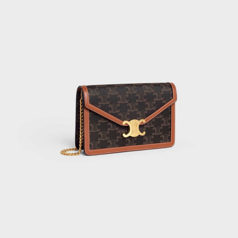 Mini Tašky Celine Wallet On Chain Triomphe In Triomphe Platene And Calfskin Hnede | CL-593025