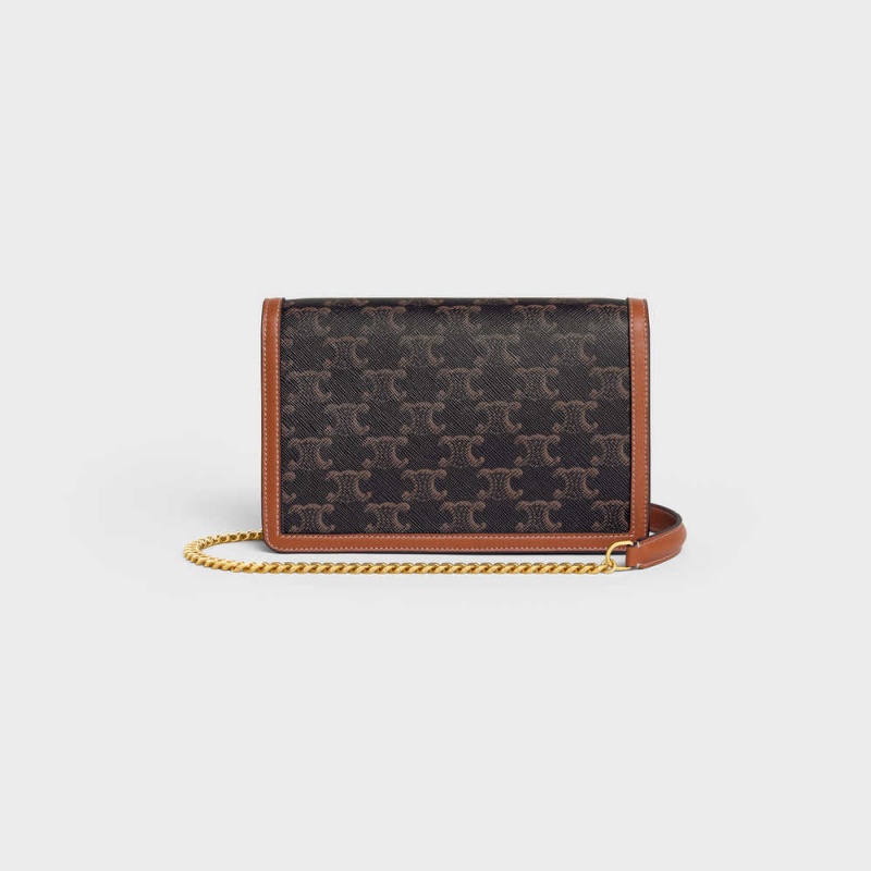 Mini Tašky Celine Wallet On Chain Triomphe In Triomphe Platene And Calfskin Hnede | CL-593025