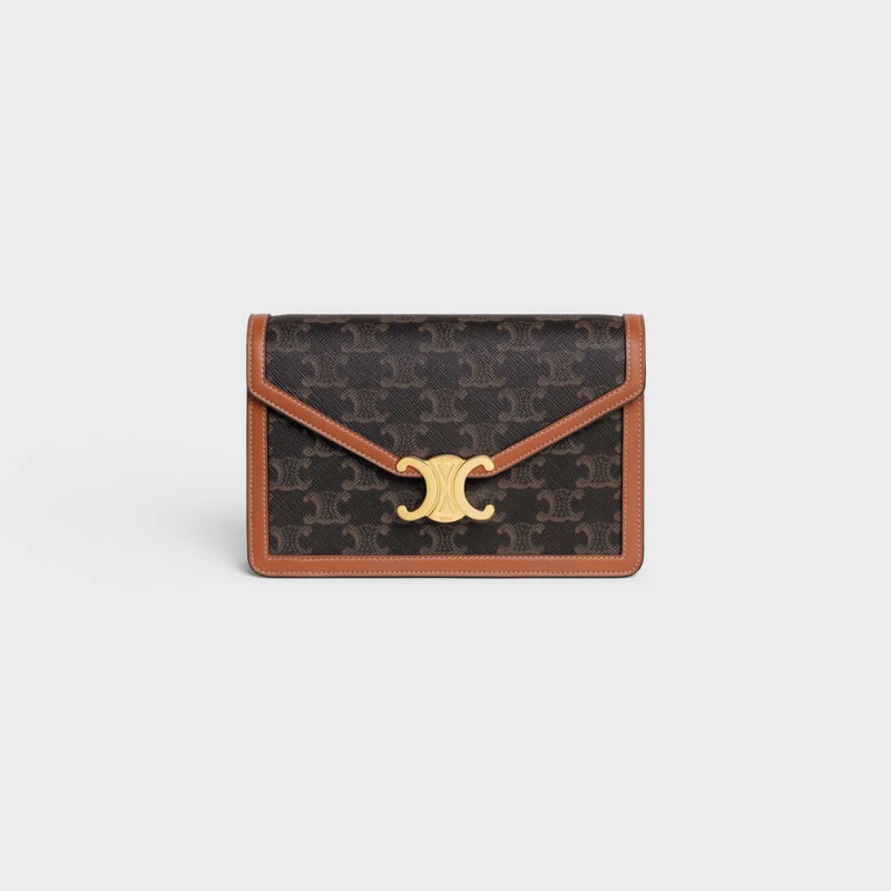 Mini Tašky Celine Wallet On Chain Triomphe In Triomphe Platene And Calfskin Hnede | CL-593025