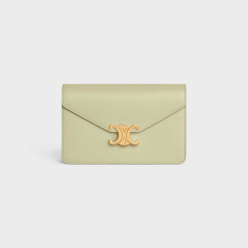 Mini Tašky Celine Wallet On Chain Triomphe In Shiny Calfskin Zelene | CL-593023