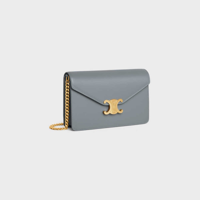 Mini Tašky Celine Wallet On Chain Triomphe In Shiny Calfskin Modre Siva | CL-593022