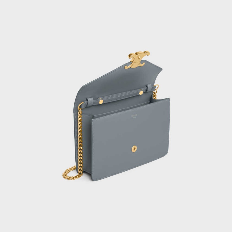 Mini Tašky Celine Wallet On Chain Triomphe In Shiny Calfskin Modre Siva | CL-593022