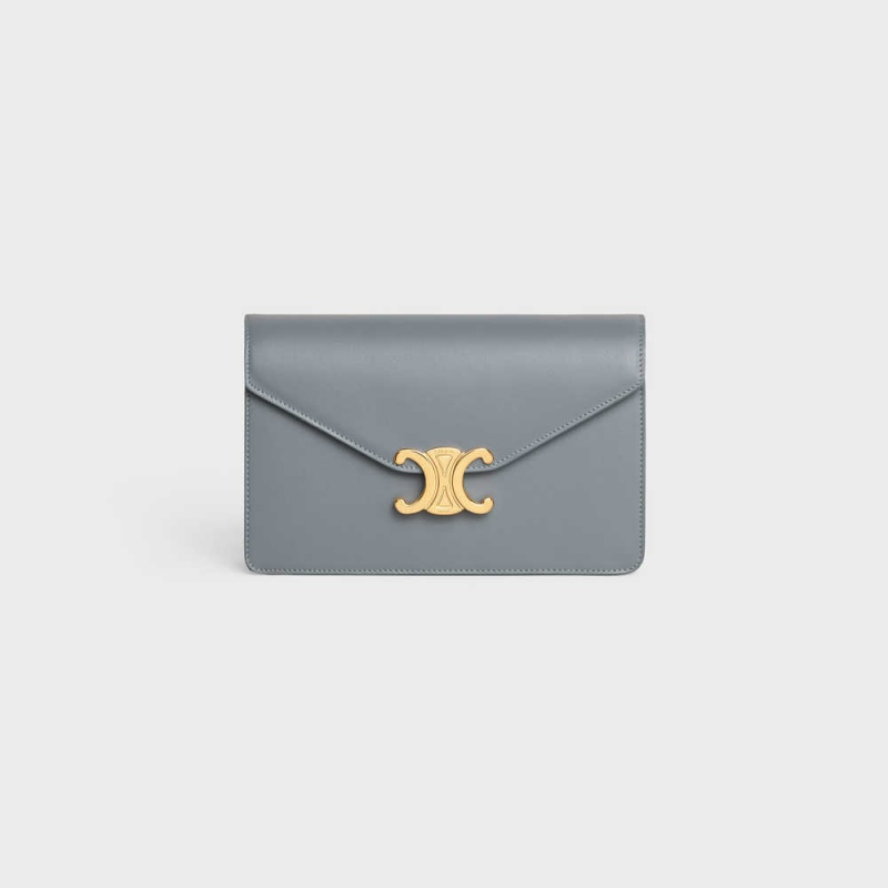 Mini Tašky Celine Wallet On Chain Triomphe In Shiny Calfskin Modre Siva | CL-593022