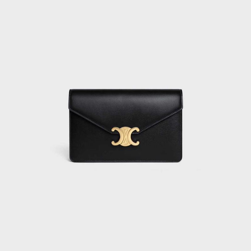 Mini Tašky Celine Wallet On Chain Triomphe In Shiny Calfskin Čierne | CL-593021