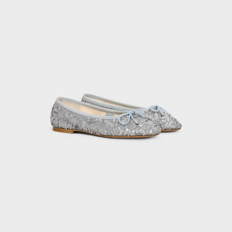 Mokasiny Celine Les Ballerines Ballerina With Triomphe Laces In Sequins Strieborne | CL-592536